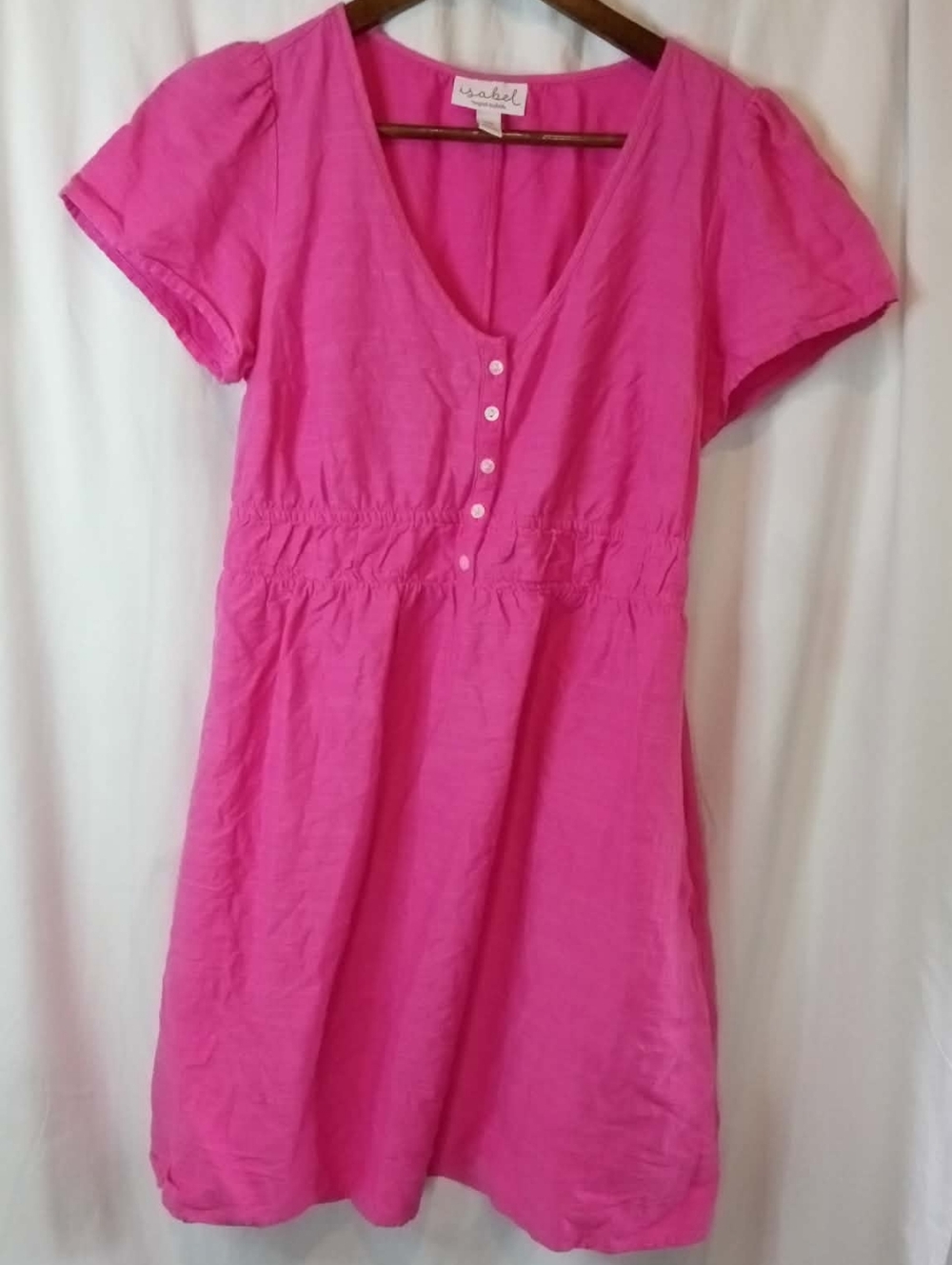 Ingrid & Isabel Hot Pink V-Neck Short Sleeve Mini Dress XS 80s 90s Button Front